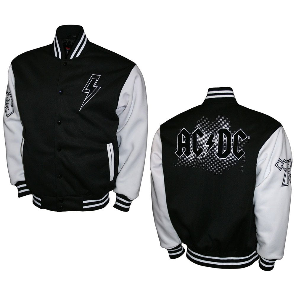 AC/DC エーシーディーシー (Back in Black 45周年 ) - WHITE/BLACK CHENILLE VARSITY FLEECE JACKET / アウター / メンズ - PGS